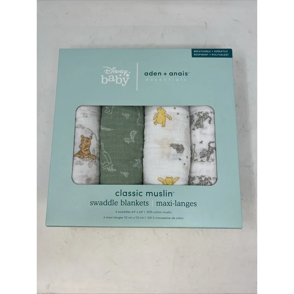 Aden + Anais Essentials Muslin Swaddle Blankets Disney Winnie +‎ Friends 4pk
